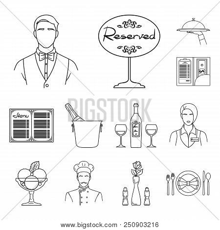 Restaurant And Bar Outline Icons In Set Collection For Design. Pleasure, Food And Alcohol Vector Sym