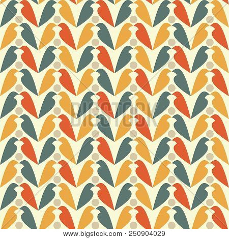 Abstract Seamless Colored Pattern With Bird Silhouette, Retro Style And Palette. Vector Illustration