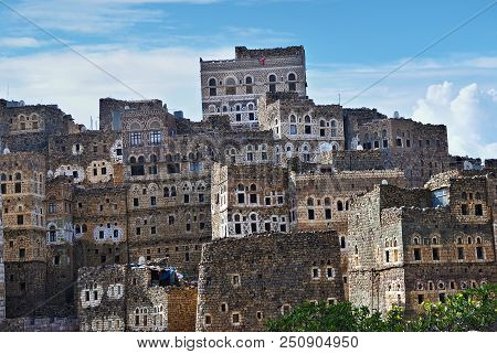 Traditional Yemeni Medieval Architecture In The Village Of Al Hajjarah On Haraz Mountains. Yemen