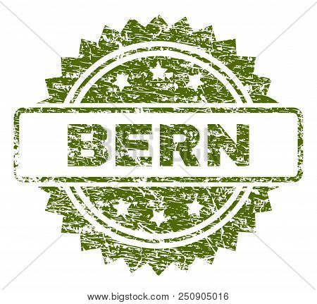 Bern Stamp Seal Watermark With Rubber Print Style. Green Vector Rubber Print Of Bern Title With Dust