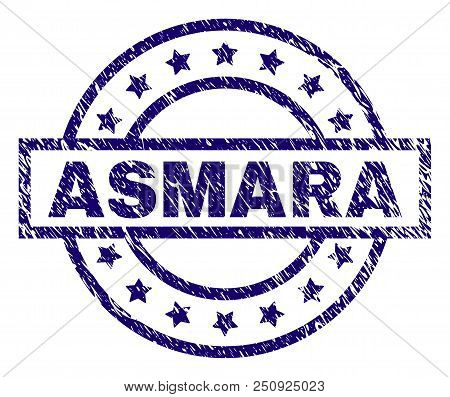 Asmara Seal Print With Distress Texture. Designed With Rectangle, Circles And Stars. Blue Vector Rub