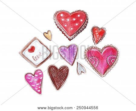 5632520 Hand Drawing Watercolor Pencils Different Kinds Of Hearts