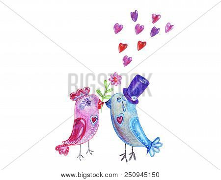 5632530 Hand Drawing Watercolor Pencils Boy And Girl Birds
