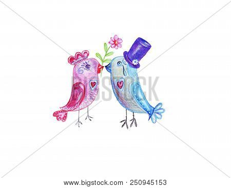 5632531 Hand Drawing Watercolor Pencils Boy And Girl Birds