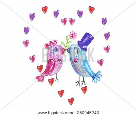 5632529 Hand Drawing Watercolor Pencils Boy And Girl Birds