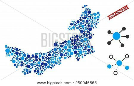 Network Chinese Inner Mongolia Map Composition. Abstract Territory Plan Of Relations In Blue Color H