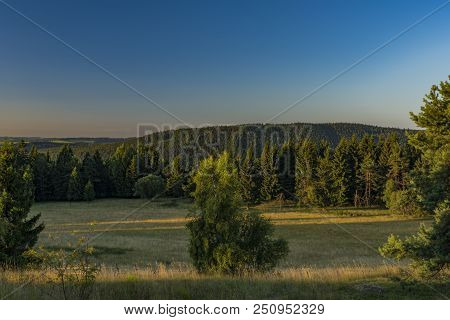 Slavkovsky Les Mountains In Summer Sunny Sunset Evening Near Krizky Area