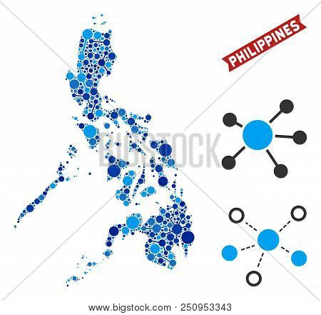 Network Philippines Map Composition. Abstract Territorial Plan Of Connections In Blue Color Tints. V