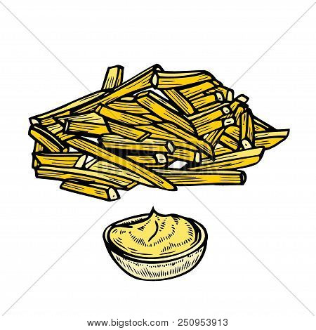 French Fry Stick Potato. Isolated On White Background. Vector Color Vintage Engraving Illustration F