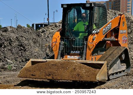 West Fargo, North Dakota, July 25, 2018:  The Case Tr340 Front End Loader Is A Product Of Cnh Indust