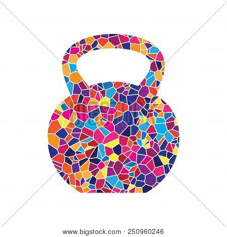 Fitness Dumbbell Sign. Vector. Stained Glass Icon On White Background. Colorful Polygons. Isolated.