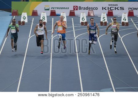 Rio, Brazil - September 08, 2016: Rogers Nick (usa) During Men 100m - T44 Round 1, In The Rio 2016 P