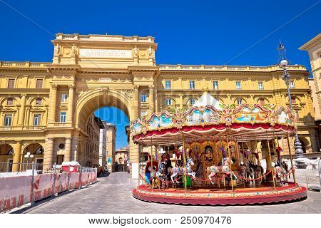 Piazza Della Repubblica And Antica Giostra Toscana In Florence View, Tuscany Region Of Italy