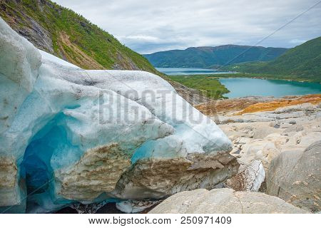 Part Of Blue Svartisen Glacier In Norway