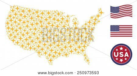 Space Star Items Are Composed Into Usa Map Collage. Vector Composition Of Usa Territorial Scheme Is 