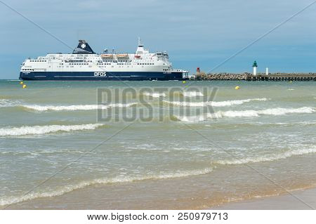 Calais, France - 19 June 2018: A Dfds Cross Channel Ferry Is Arriving To Calais