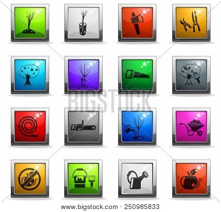 Gardening Web Icons In Square Colored Buttons