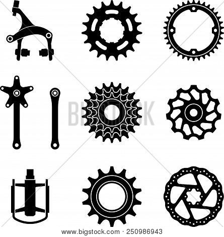Different Kinds Of Bicycle Parts. Silhouette Flat Vector