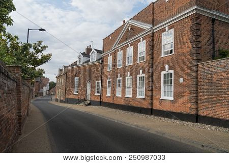 Beccles, Suffolk, Uk, July 2018 - Historic Montagu House And Other Buildings In Northgate, Beccles, 
