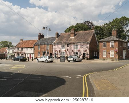 Beccles, Suffolk, Uk, July 2018 - Historic Buildings In Old Market In The Market Town Of Beccles, Su