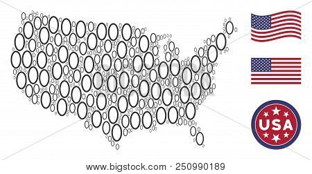 Contour Ellipse Icons Are Organized Into Usa Map Collage. Vector Collage Of America Geographical Map