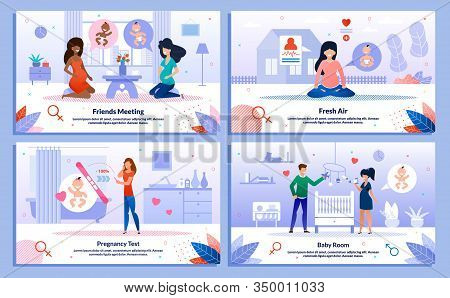 Happy, Active Pregnancy, Pregnant Woman Healthy Lifestyle, Relations Trendy Flat Vector Banner, Post