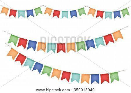 Party Background With Flags Vector Illustration. Colorful Party Pennants Chain, Garland With Flags