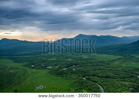 Panoramic View Of The City Petropavlovsk-kamchatsky And Volcanoes: Koryaksky Volcano, Avacha Volcano