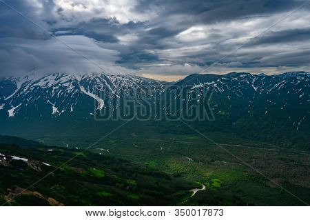 Panoramic View Of The City Petropavlovsk-kamchatsky And Volcanoes: Koryaksky Volcano, Avacha Volcano