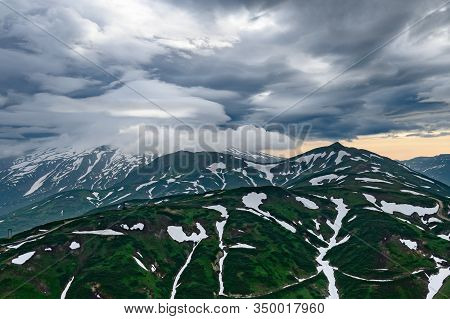 Panoramic View Of The City Petropavlovsk-kamchatsky And Volcanoes: Koryaksky Volcano, Avacha Volcano
