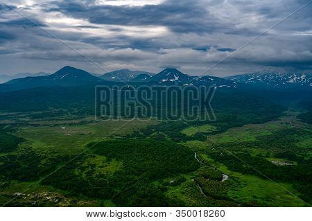 Panoramic View Of The City Petropavlovsk-kamchatsky And Volcanoes: Koryaksky Volcano, Avacha Volcano