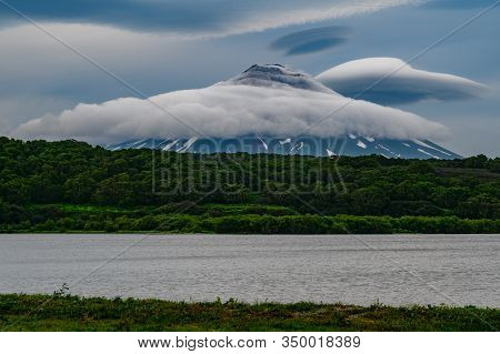 Panoramic View Of The City Petropavlovsk-kamchatsky And Volcanoes: Koryaksky Volcano, Avacha Volcano