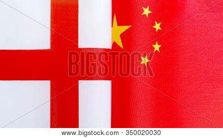 Fragments Of National Flags Of England And China Close-up