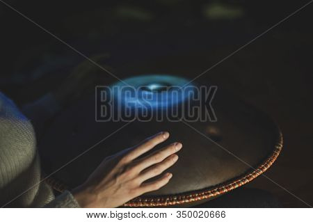 Beautiful Girls Hands Play Music On Hang