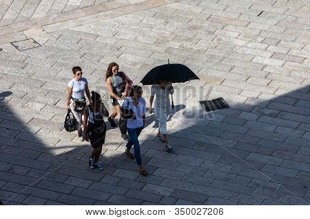 Matera, Italy - September 15, 2019: Bond 25. Lea Seydoux Goes To The Set Of The Scenes  From The Mov