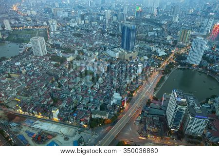 Modern Hanoi, Night Hanoi, View From A Skyscraper  And Intersection Pham Hung - Duong Dinh Nghe, Tu