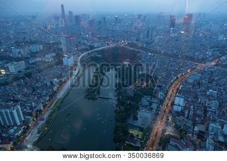 Modern Hanoi, Night Hanoi, View From A Skyscraper  And Intersection Pham Hung - Duong Dinh Nghe, Tu