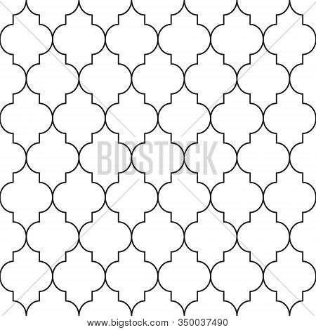 Black And White Seamless Pattern. Abstract Geometric Pattern In Arabic Style. Simple Vector Seamless