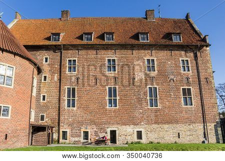 Raesfeld, Germany - April 01, 2019: Side View Of The Castle In Raesfeld, Germany