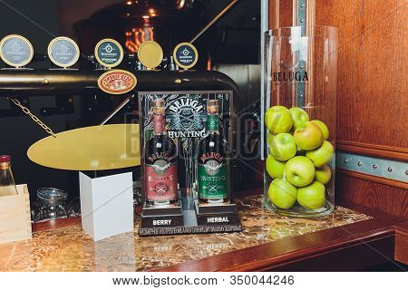 Saint-petersburg, Russia. March 19, 2019. Bottle Vodka Beluga Nobel Russian Vodka.