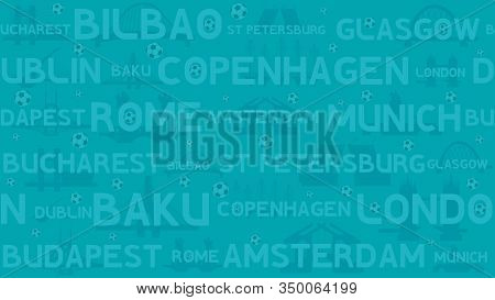 Abstract Seamless Football Background. Soccer Championship. Silhouettes Of Bridges. Football Ball. N