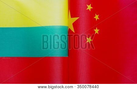 Fragments Of National Flags Of The Republic Of Lithuania And China In Close-up