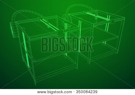 3d Printer Wireframe Low Poly Mesh Vector Illustration