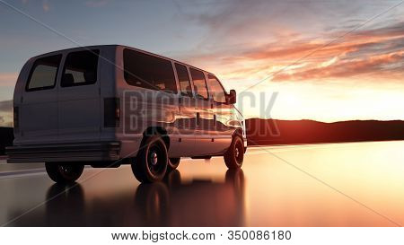Delivery Van Is Drive Fast On The Highway To Deliver. Transports, Logistics Concept. 3d Rendering.