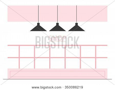 Empty Store Interior. Counter, Shelves And Exposition