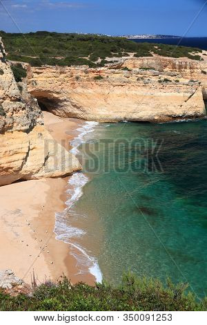 Algarve Region, Portugal. Sandy Beach In Lagoa - Praia Da Malhada Do Baraco. Portugal Nature.