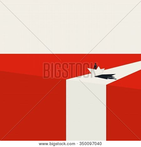 Business Recession Looming In Future Vector Concept. Paper Boat Near Waterfall. Symbol Of Decline, L