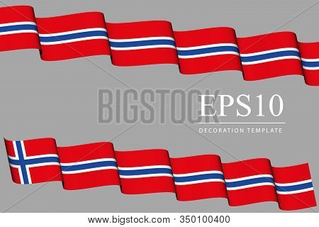 Two Ribbons In Style Of Norway Flag, Waving Banners In Colors Of The Flag Red, Blue, White - Vector 