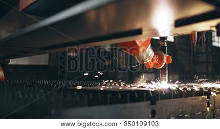 A Machine Using Nitrogen And A Laser Burns Thick Metal. Thick Metal Laser Cutting. Cutting Metal Wit