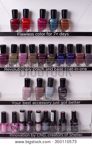 Zaporozhye. Ukraine. January 2020. Beauty Salon Prima Vera. Close-up Of Nail Polish, Including Zoya